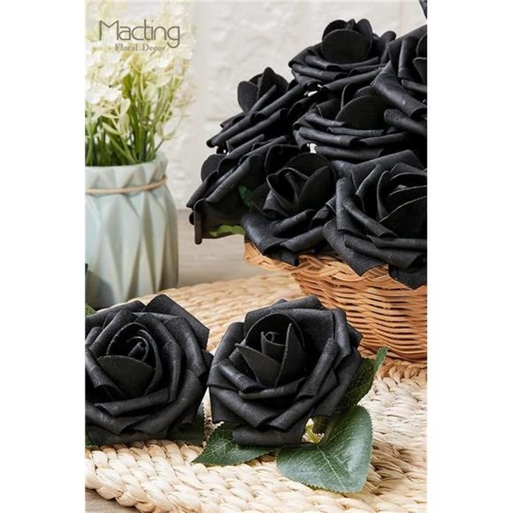 Black Roses Artificial Flowers, 30pcs Real Touch Fake Foam Roses for DIY Bouquet - Picture 2 of 6